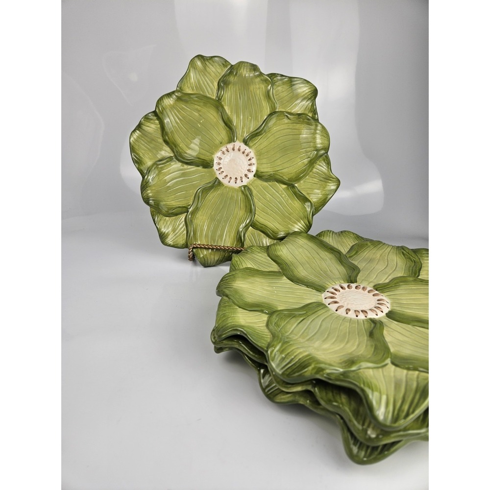 Ambiance Daffodils Sculptural Green Charger Plates Set‎ 4 Floral